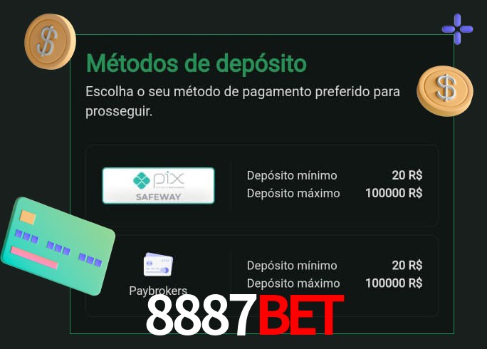 O cassino 8887Bet oferece uma grande variedade de métodos de pagamento